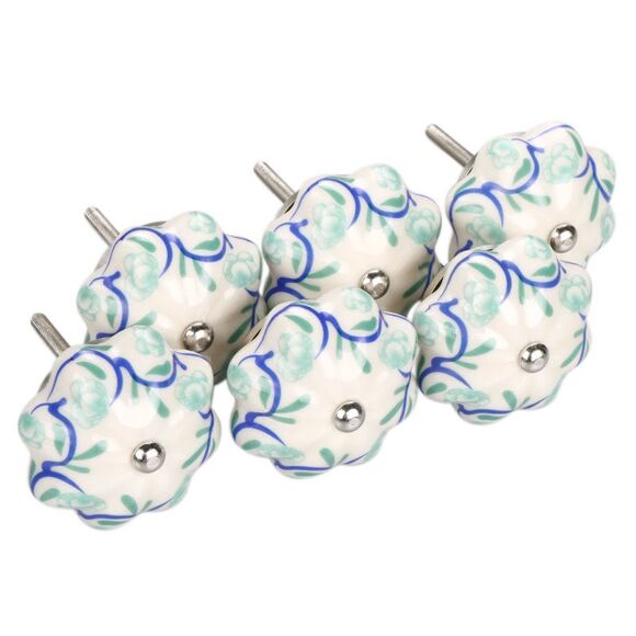 6pcs Vintage Knobs Floral Ceramic Pumpkin Drawer Handles Pulls Knob, Vines - Picture 1 of 6